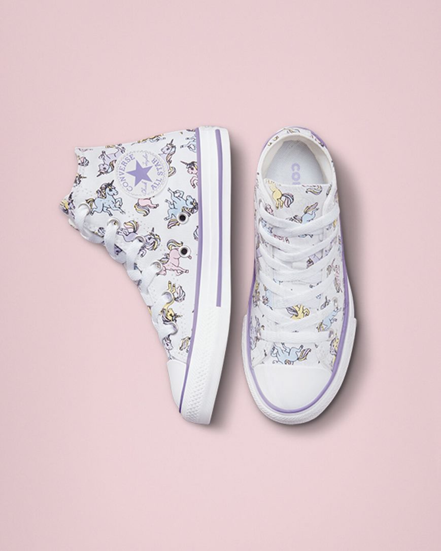 Dívčí Boty Vysoké Converse Chuck Taylor All Star Unicorns Bílé Šedé Fialové | CZ UM31F20